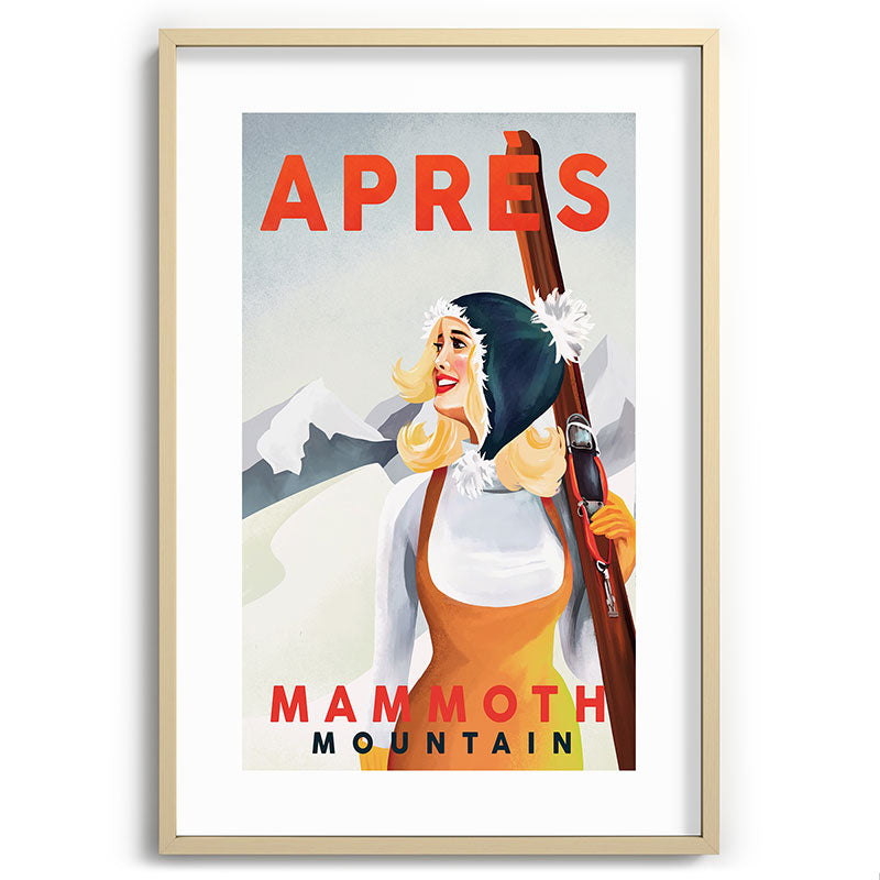 "Apres Ski Mammoth" Cool Vintage Pinup Girl Skiing Art Framed Art Print