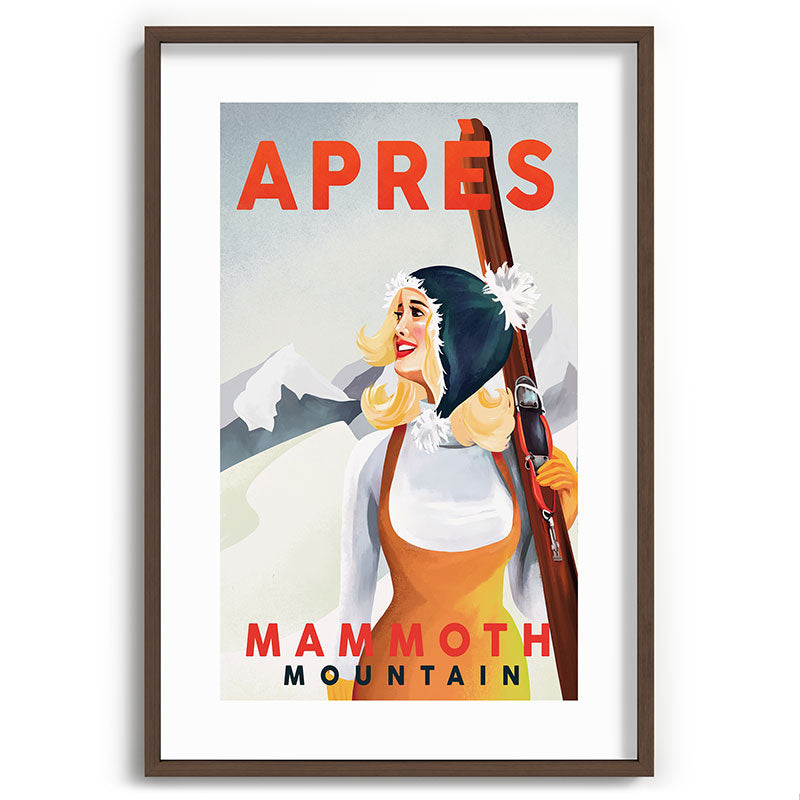"Apres Ski Mammoth" Cool Vintage Pinup Girl Skiing Art Framed Art Print