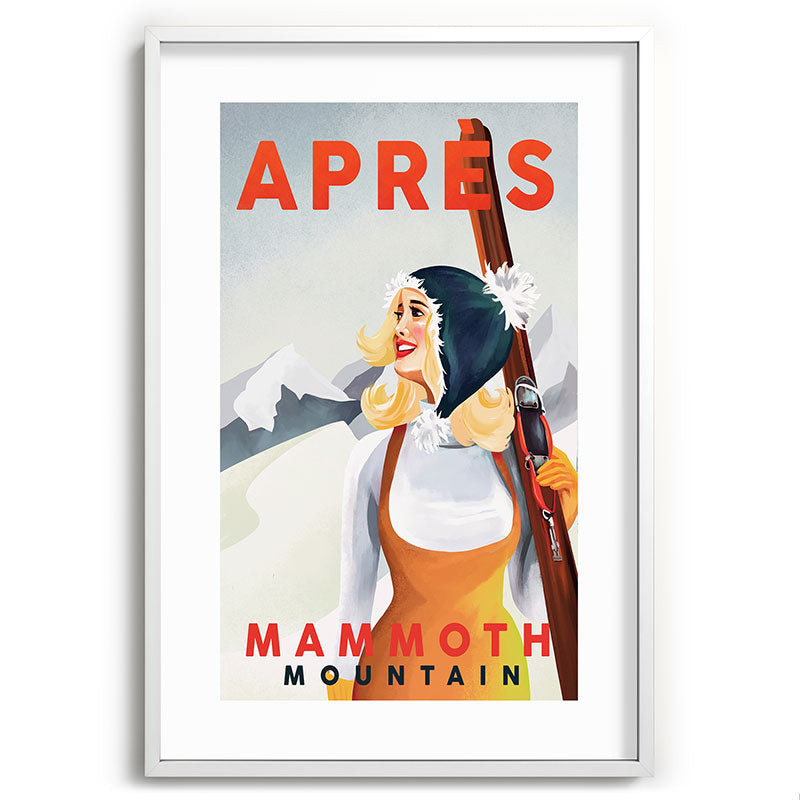 "Apres Ski Mammoth" Cool Vintage Pinup Girl Skiing Art Framed Art Print