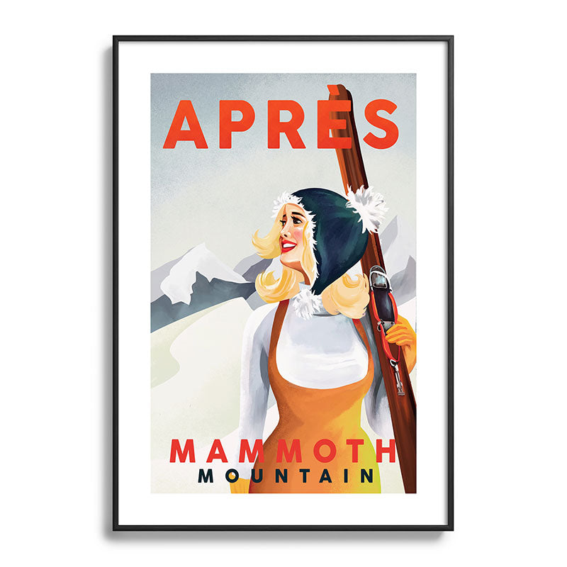 "Apres Ski Mammoth" Cool Vintage Pinup Girl Skiing Art Framed Art Print