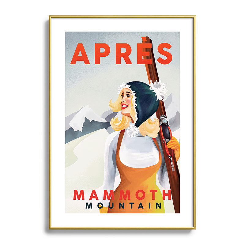 "Apres Ski Mammoth" Cool Vintage Pinup Girl Skiing Art Framed Art Print