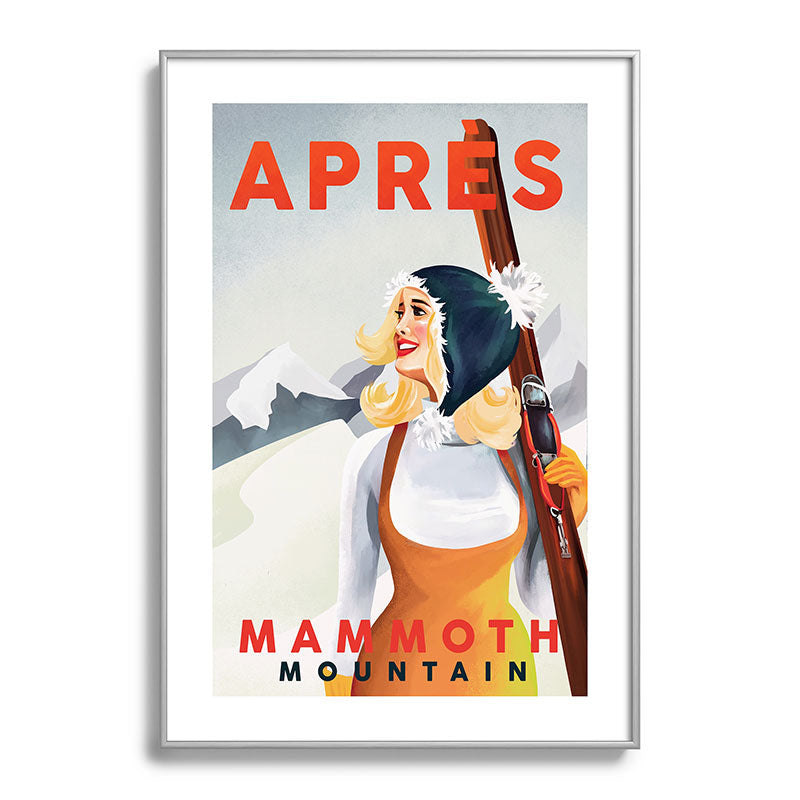 "Apres Ski Mammoth" Cool Vintage Pinup Girl Skiing Art Framed Art Print
