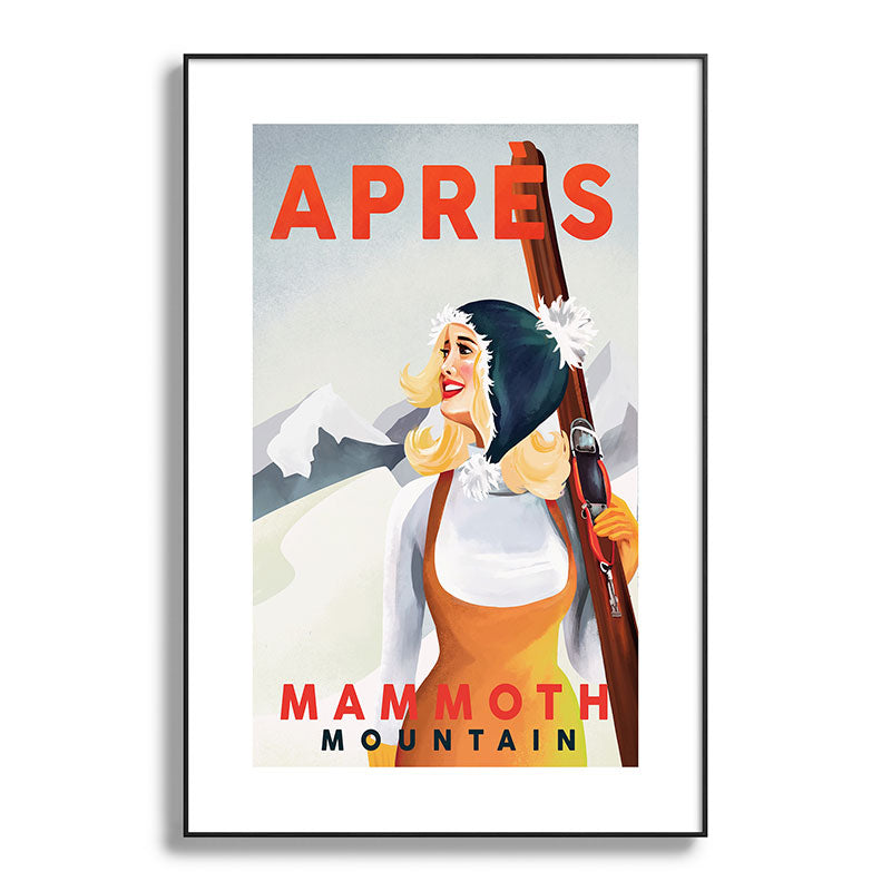 "Apres Ski Mammoth" Cool Vintage Pinup Girl Skiing Art Framed Art Print