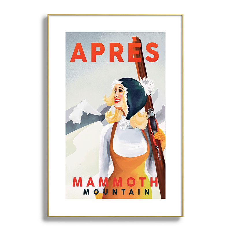 "Apres Ski Mammoth" Cool Vintage Pinup Girl Skiing Art Framed Art Print