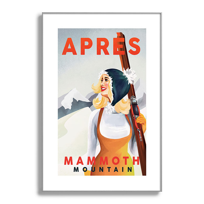 "Apres Ski Mammoth" Cool Vintage Pinup Girl Skiing Art Framed Art Print