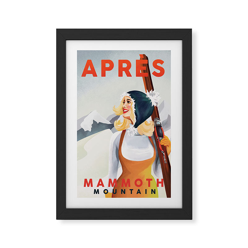 "Apres Ski Mammoth" Cool Vintage Pinup Girl Skiing Art Framed Art Print
