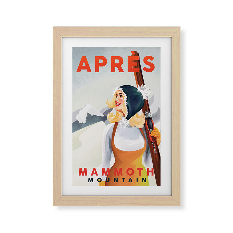 "Apres Ski Mammoth" Cool Vintage Pinup Girl Skiing Art Framed Art Print