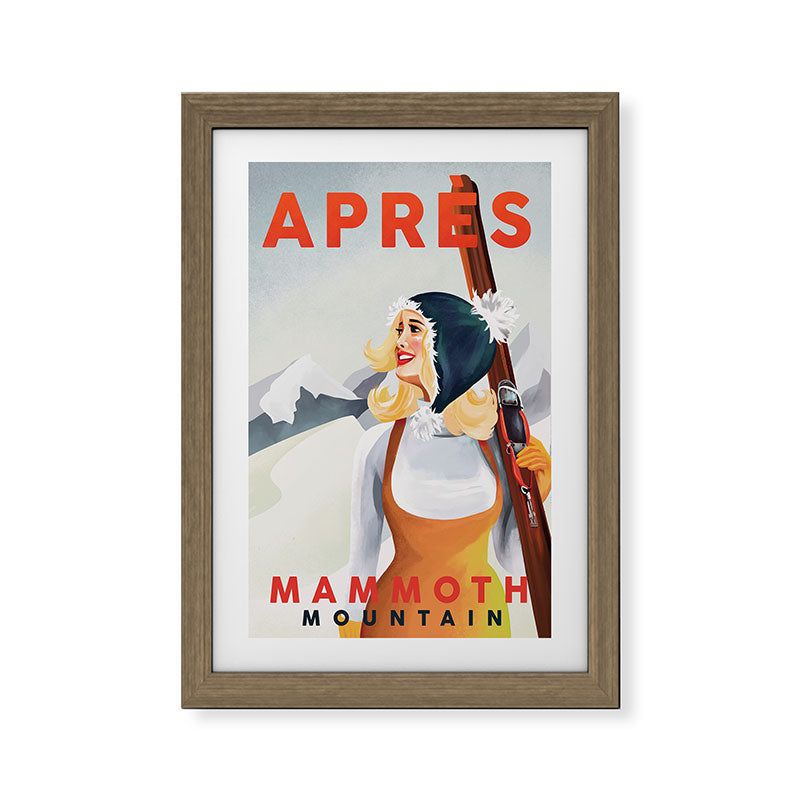 "Apres Ski Mammoth" Cool Vintage Pinup Girl Skiing Art Framed Art Print
