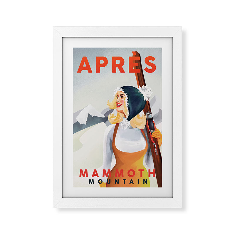 "Apres Ski Mammoth" Cool Vintage Pinup Girl Skiing Art Framed Art Print