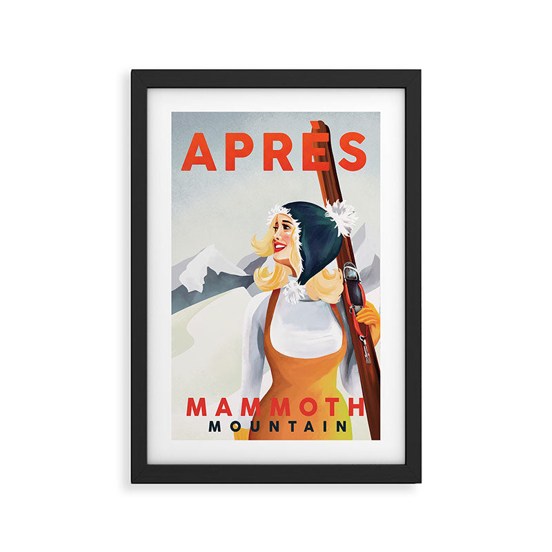 "Apres Ski Mammoth" Cool Vintage Pinup Girl Skiing Art Framed Art Print