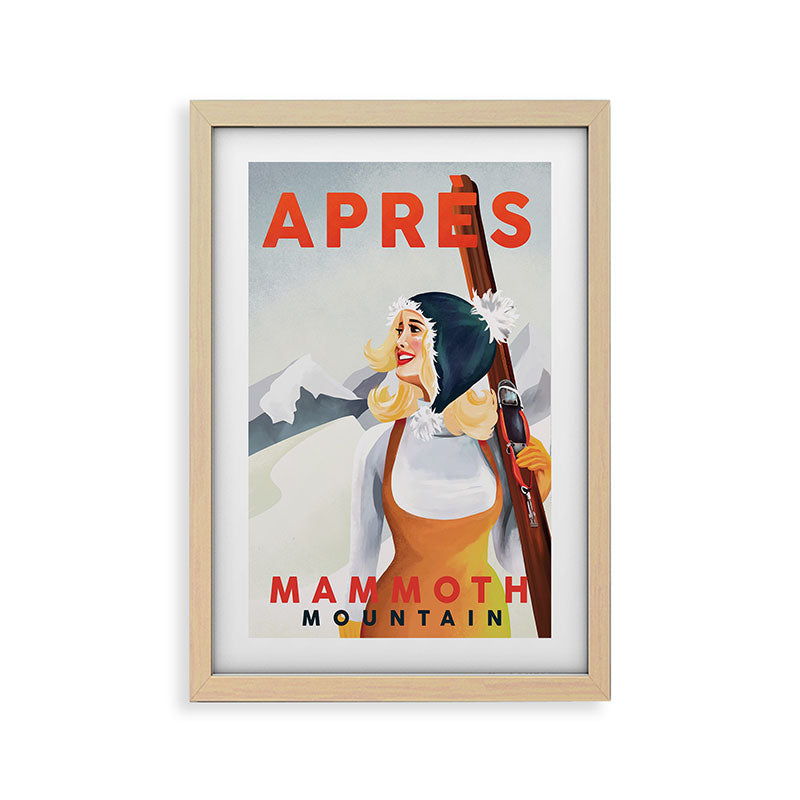 "Apres Ski Mammoth" Cool Vintage Pinup Girl Skiing Art Framed Art Print