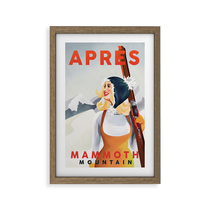 "Apres Ski Mammoth" Cool Vintage Pinup Girl Skiing Art Framed Art Print