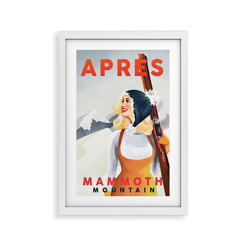 "Apres Ski Mammoth" Cool Vintage Pinup Girl Skiing Art Framed Art Print