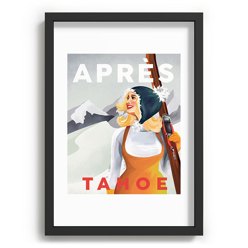 "Apres Tahoe" Cute Retro Pinup Girl Ski Art Framed Art Print