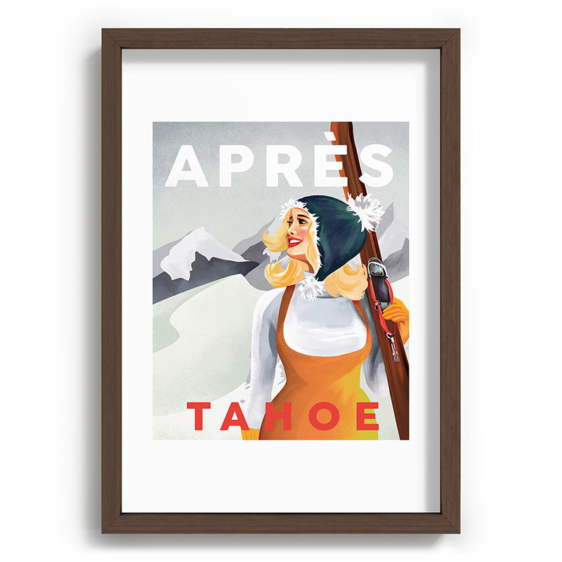 "Apres Tahoe" Cute Retro Pinup Girl Ski Art Framed Art Print