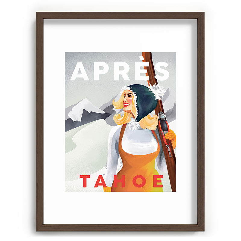 "Apres Tahoe" Cute Retro Pinup Girl Ski Art Framed Art Print