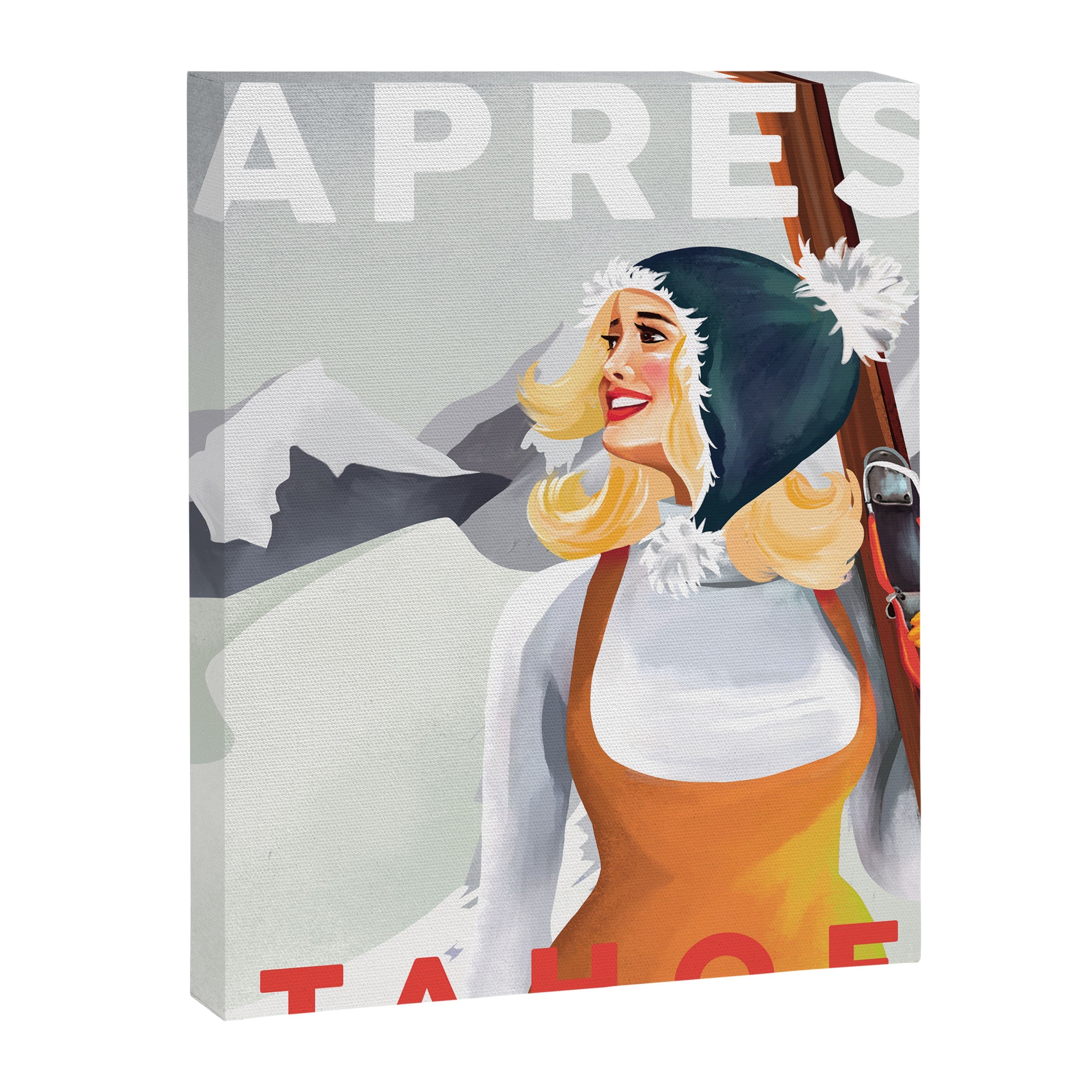 "Apres Tahoe" Cute Retro Pinup Girl Ski Art Canvas Print