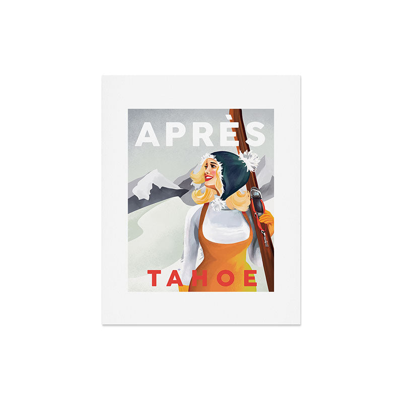 "Apres Tahoe" Cute Retro Pinup Girl Ski Art Art Print