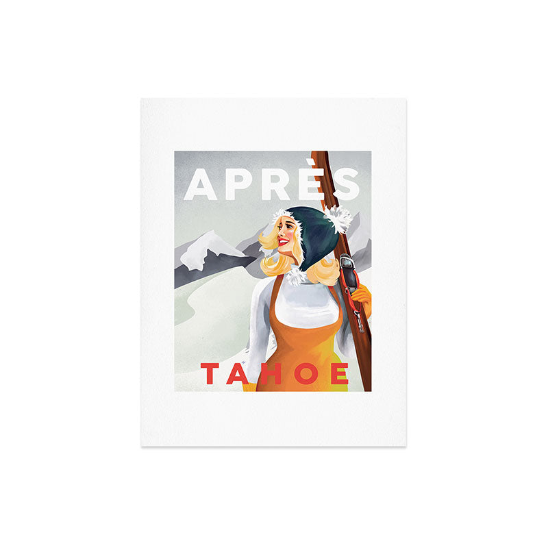 "Apres Tahoe" Cute Retro Pinup Girl Ski Art Art Print
