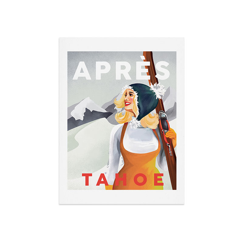 "Apres Tahoe" Cute Retro Pinup Girl Ski Art Art Print