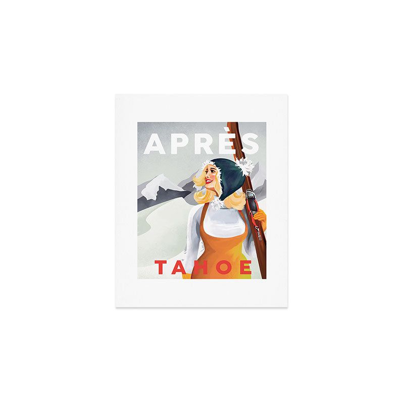 "Apres Tahoe" Cute Retro Pinup Girl Ski Art Art Print