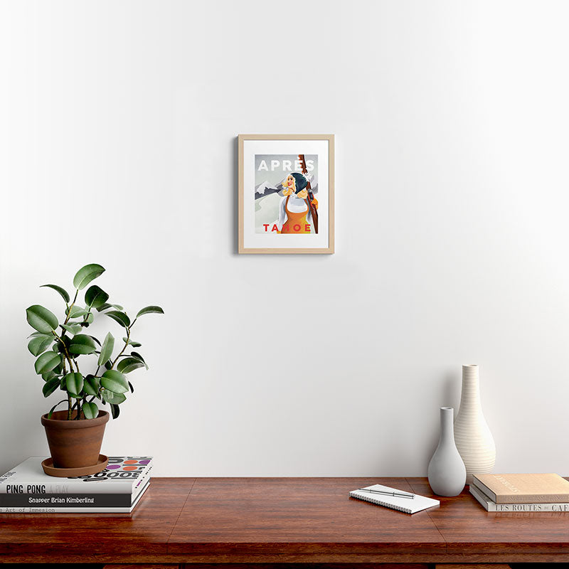 "Apres Tahoe" Cute Retro Pinup Girl Ski Art Framed Art Print