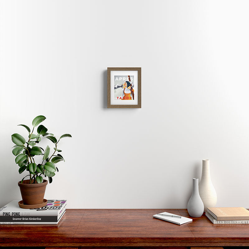 "Apres Tahoe" Cute Retro Pinup Girl Ski Art Framed Art Print