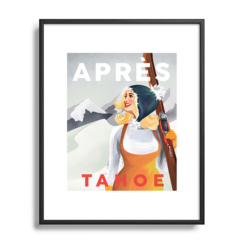 "Apres Tahoe" Cute Retro Pinup Girl Ski Art Framed Art Print