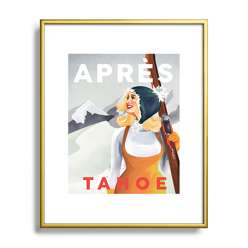 "Apres Tahoe" Cute Retro Pinup Girl Ski Art Framed Art Print