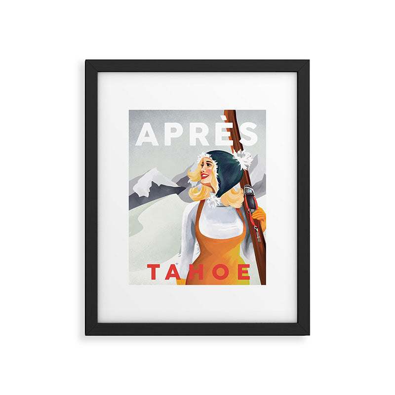 "Apres Tahoe" Cute Retro Pinup Girl Ski Art Framed Art Print