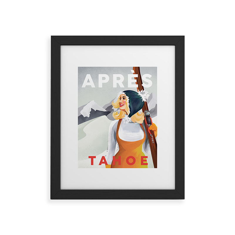 "Apres Tahoe" Cute Retro Pinup Girl Ski Art Framed Art Print