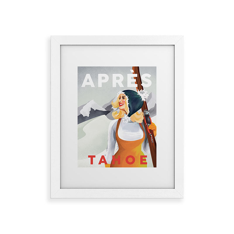 "Apres Tahoe" Cute Retro Pinup Girl Ski Art Framed Art Print