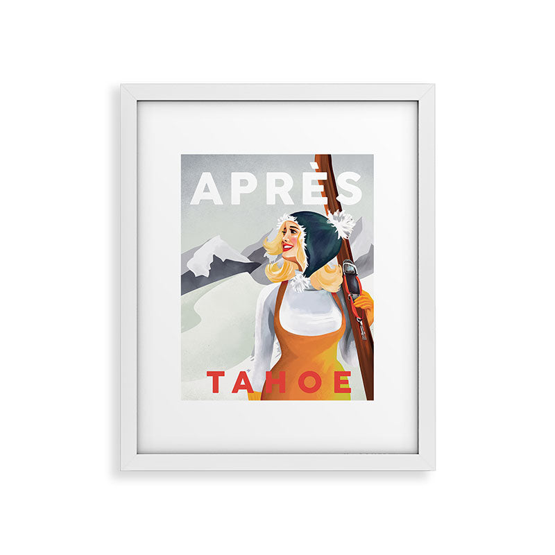 "Apres Tahoe" Cute Retro Pinup Girl Ski Art Framed Art Print