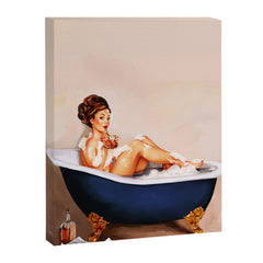 "Bathtub Whiskey" - Cute Vintage Brunette Pinup Girl Soaks & Enjoys A Cocktail. (V.2) Canvas Print