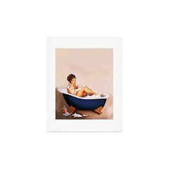 "Bathtub Whiskey" - Cute Vintage Brunette Pinup Girl Soaks & Enjoys A Cocktail. (V.2) Art Print