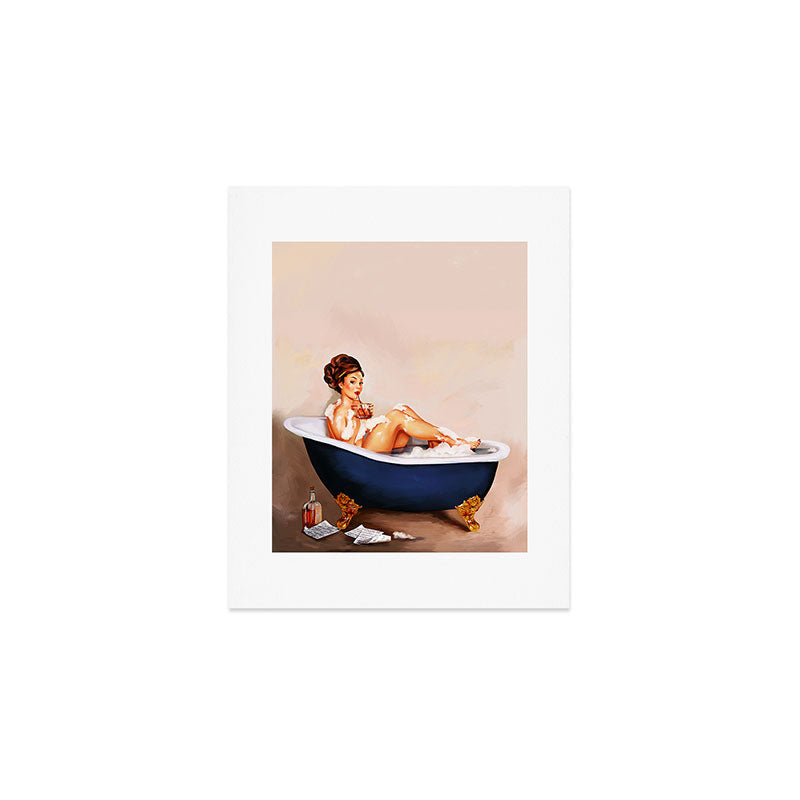 "Bathtub Whiskey" - Cute Vintage Brunette Pinup Girl Soaks & Enjoys A Cocktail. (V.2) Art Print