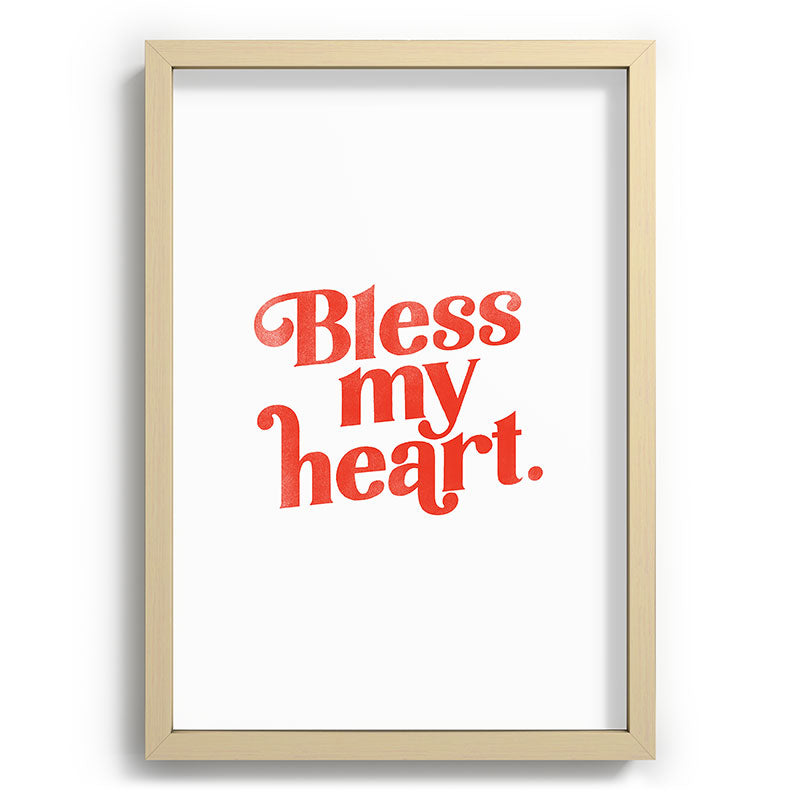 "Bless My Heart" Funny & Cute Red Typography Design Framed Art Print