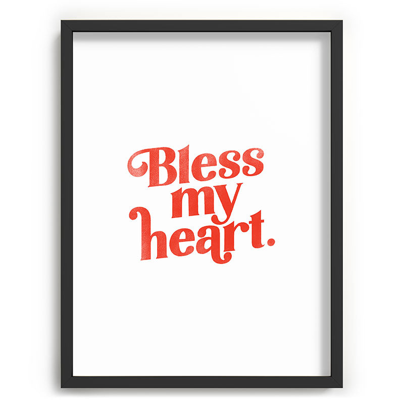 "Bless My Heart" Funny & Cute Red Typography Design Framed Art Print