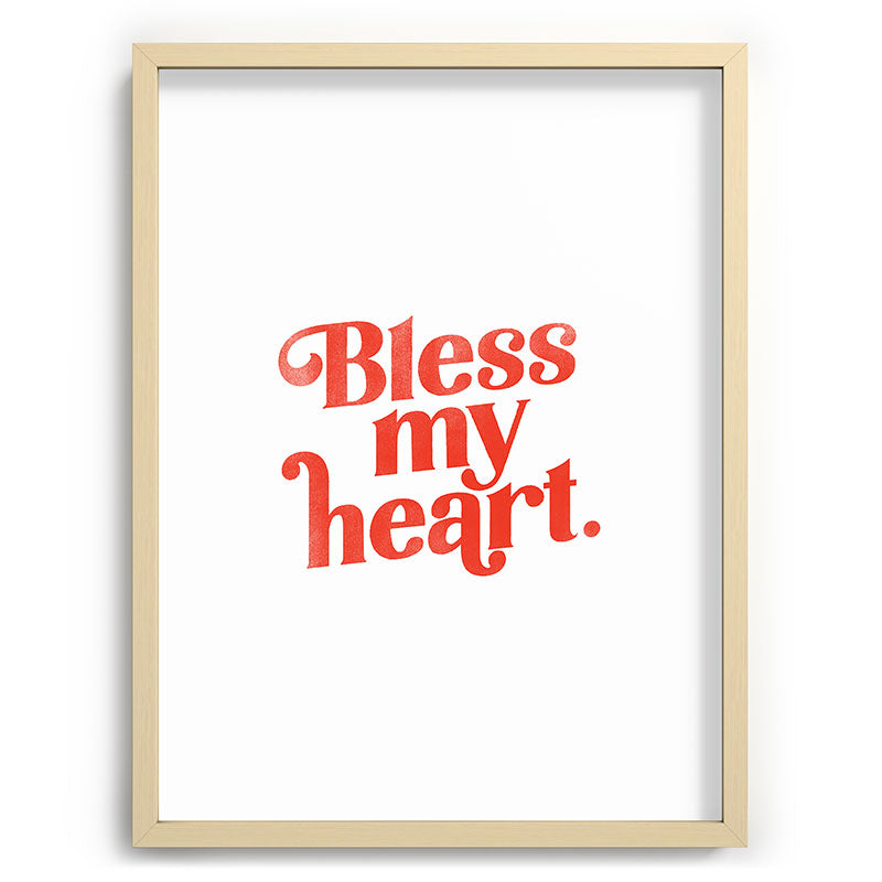 "Bless My Heart" Funny & Cute Red Typography Design Framed Art Print
