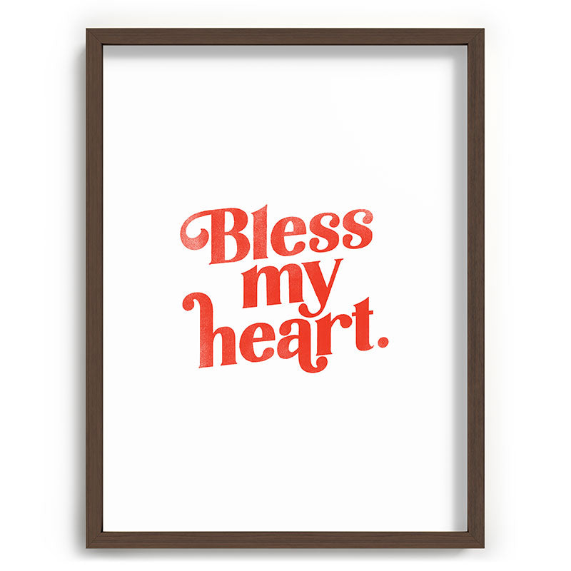 "Bless My Heart" Funny & Cute Red Typography Design Framed Art Print