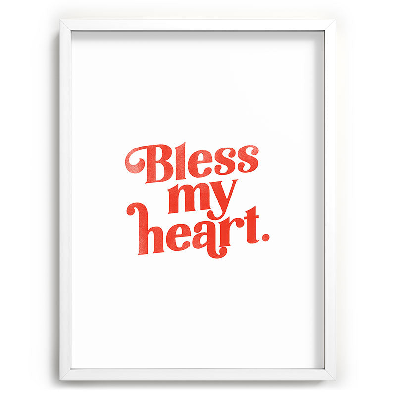 "Bless My Heart" Funny & Cute Red Typography Design Framed Art Print