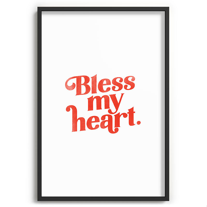 "Bless My Heart" Funny & Cute Red Typography Design Framed Art Print