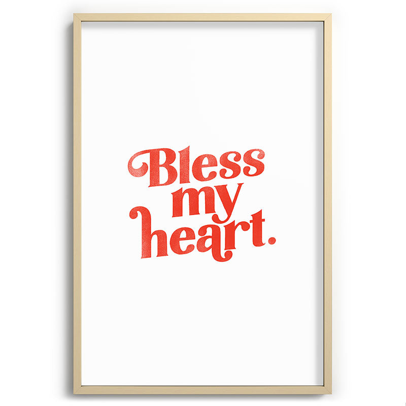 "Bless My Heart" Funny & Cute Red Typography Design Framed Art Print