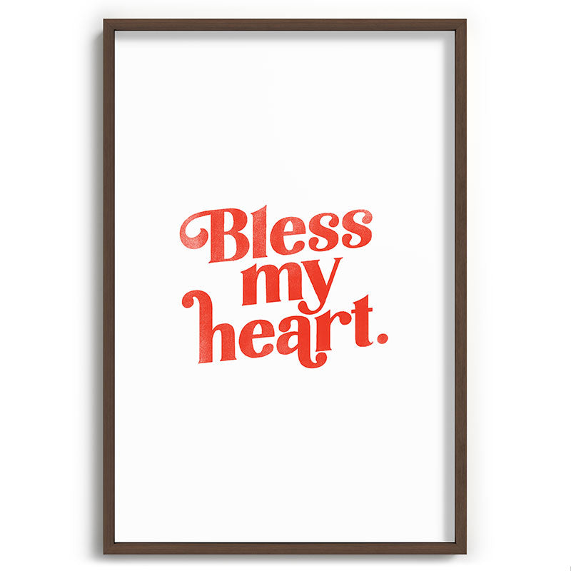 "Bless My Heart" Funny & Cute Red Typography Design Framed Art Print