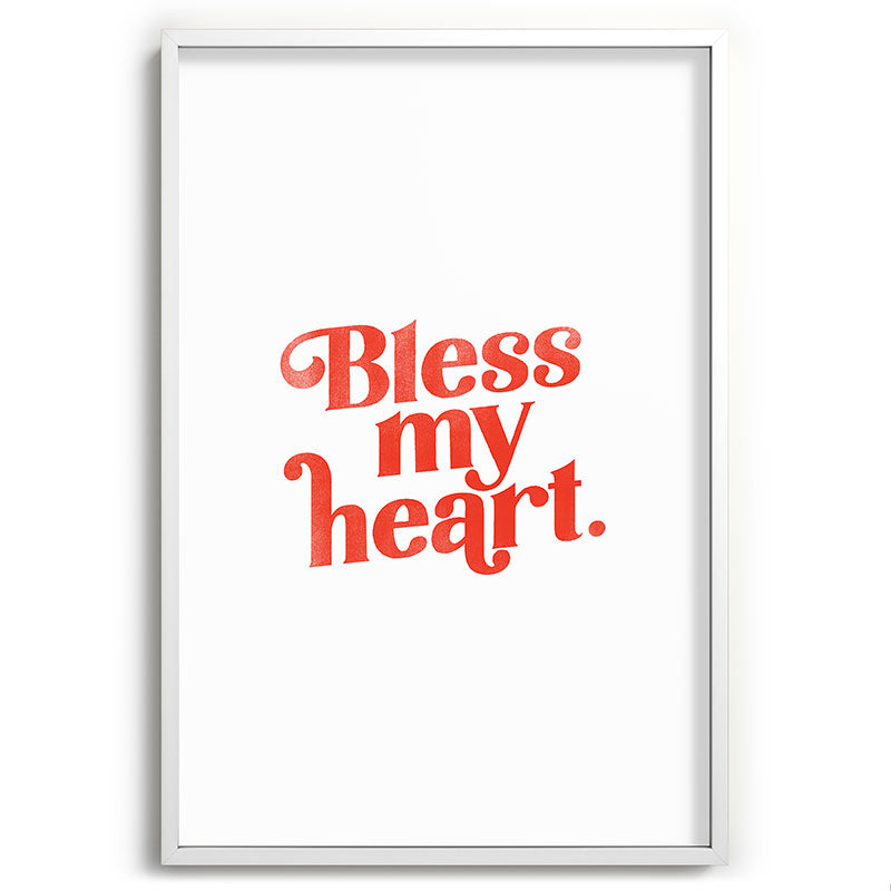 "Bless My Heart" Funny & Cute Red Typography Design Framed Art Print