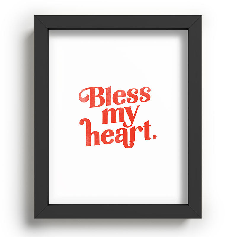 "Bless My Heart" Funny & Cute Red Typography Design Framed Art Print