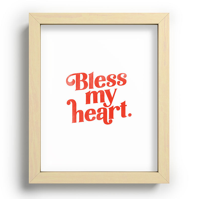 "Bless My Heart" Funny & Cute Red Typography Design Framed Art Print