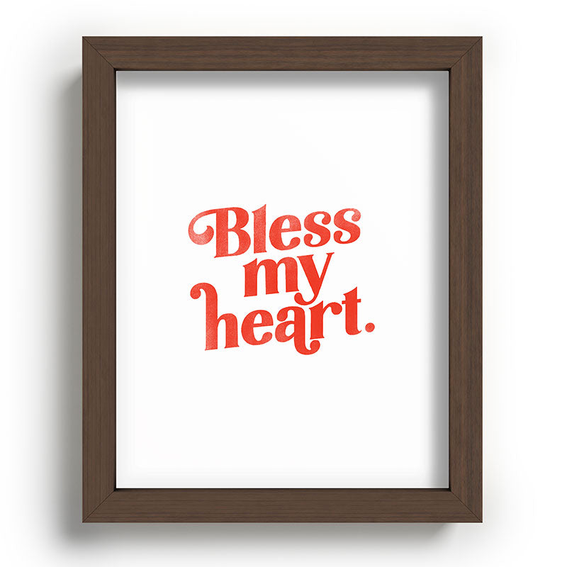 "Bless My Heart" Funny & Cute Red Typography Design Framed Art Print