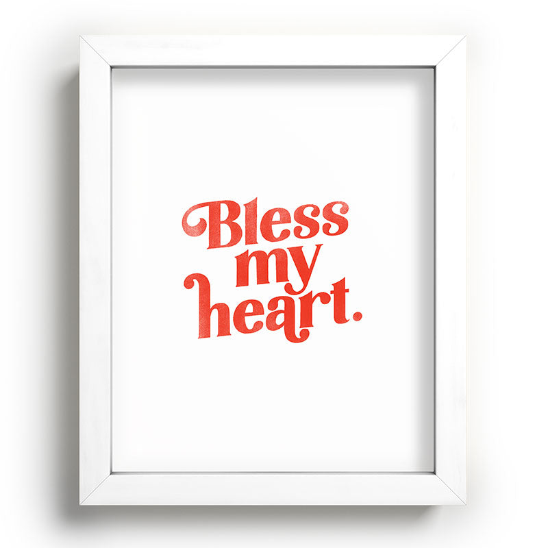 "Bless My Heart" Funny & Cute Red Typography Design Framed Art Print