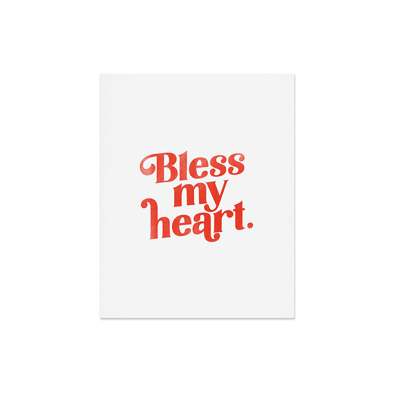 "Bless My Heart" Funny & Cute Red Typography Design Art Print